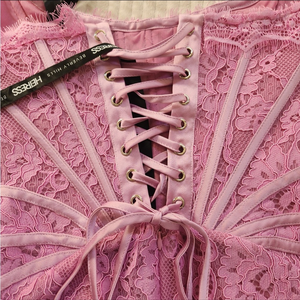 NWT Heiress Beverly Hills lace drape corset mini dress in pink size S - Picture 4 of 9